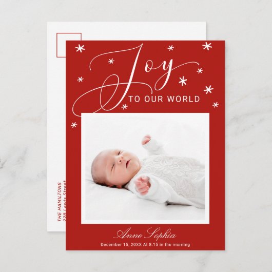 Joy Cute Script Photo met kerstfeest aankondiging (Voorkant / Achterkant)