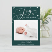 Joy Cute Script Photo met kerstfeest aankondiging (Staand voorkant)