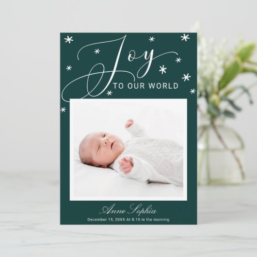 Joy Cute Script Photo met kerstfeest aankondiging (Staand voorkant)