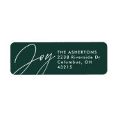 Joy dark green kerstvakantie retouradres etiket (Voorkant)