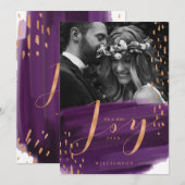 Joy | Deep Paarse Waterverf Was Passen getrouwd Fo Feestdagenkaart (Voorkant / Achterkant)