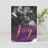 Joy | Deep Paarse Waterverf Was Passen getrouwd Fo Feestdagenkaart (Staand voorkant)