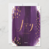 Joy | Deep Paarse Waterverf Was Passen getrouwd Fo Feestdagenkaart (Achterkant)