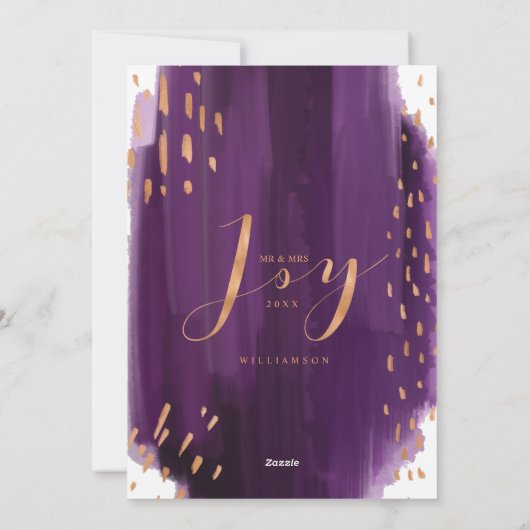 Joy | Deep Paarse Waterverf Was Passen getrouwd Fo Feestdagenkaart (Achterkant)
