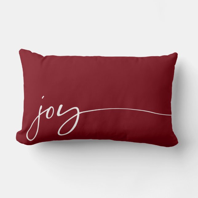 Joy Deep Red Elegant Script Typografie kerst Kussen (Voorkant)
