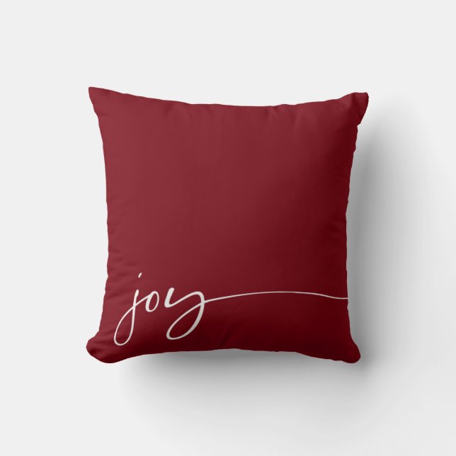 Joy Deep Red Elegant Script Typografie kerst Kussen (Voorkant)