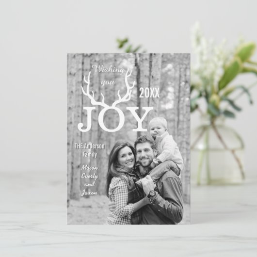 Joy Deer Antlers Holiday Kerstmis Alle kleuren ter Feestdagenkaart (Staand voorkant)