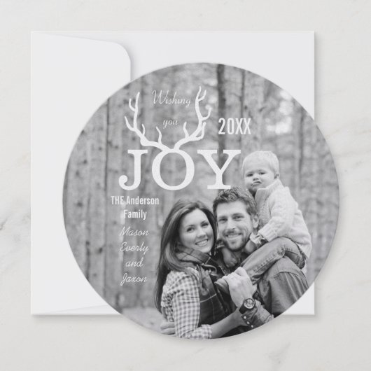 Joy Deer Antlers Holiday Kerstmis Feestdagenkaart (Voorkant)