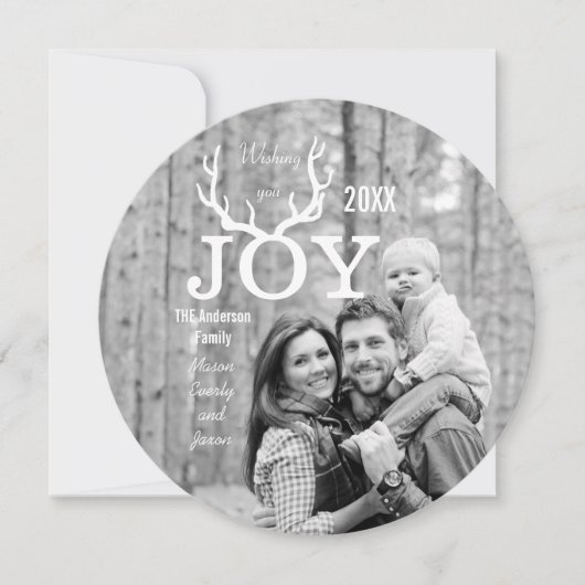 Joy Deer Antlers Holiday Kerstmis Feestdagenkaart (Voorkant)