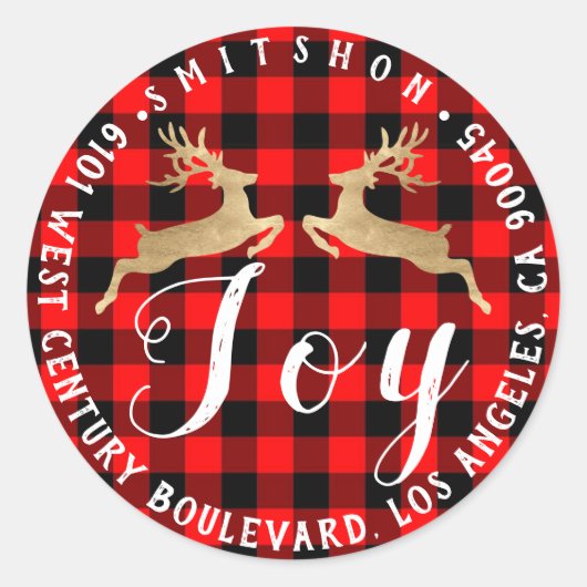 Joy Deer Holiday Return Address Buffalo PsetGold Ronde Sticker (Voorkant)