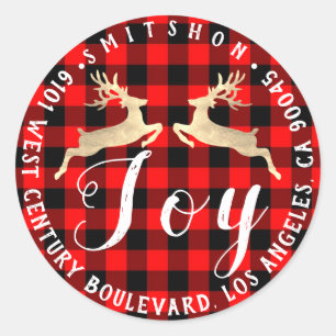 Joy Deer Holiday Return RSVP Buffalo Fleece Goud Ronde Sticker