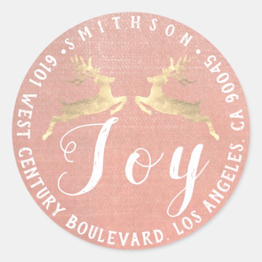 Joy Deer-kerstretour RSVP Linen Rustic Peach Ronde Sticker (Voorkant)