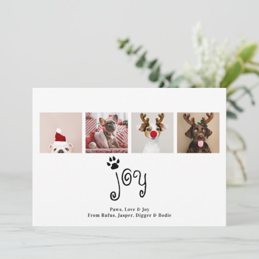 Joy Dog Kerstmis 4-fotokaart Kaart (Staand voorkant)