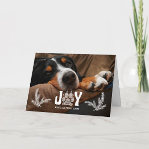Joy Dog Paw Print en Pines Horz Foto Feestdagen Kaart