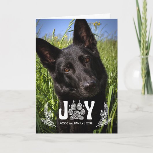 Joy Dog Paw Print en Pines Pet Lover Feestdagen Kaart (Voorkant)