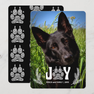 Joy Dog Paw Print en Pines Pet Lover Foto Feestdagenkaart