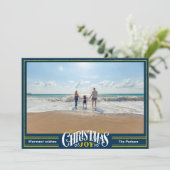 JOY Dusty Blauw Goud Script Eenvoudige Foto Kerstm Feestdagenkaart (Staand voorkant)