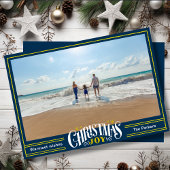 JOY Dusty Blauw Goud Script Eenvoudige Foto Kerstm Feestdagenkaart
