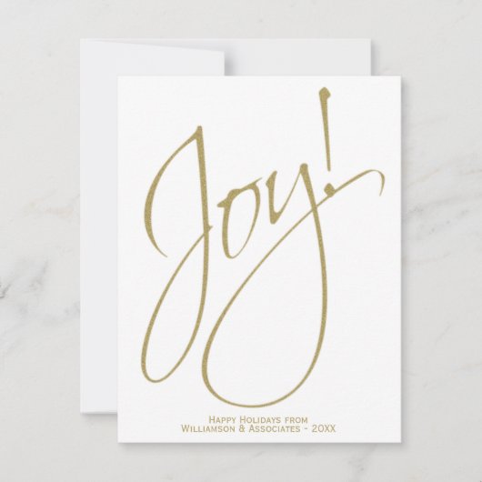 Joy! Eenvoudig elegant Gold & White Small Business Feestdagenkaart (Voorkant)
