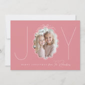 JOY Eenvoudige Bow Wavy Foto Kerstmis Feestdagenkaart (Voorkant)