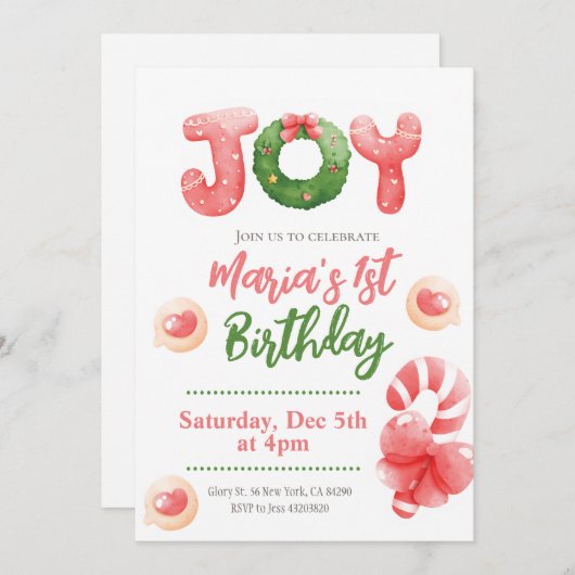 Joy Eerste Kerstdag Uitnodiging (Voorkant / Achterkant)