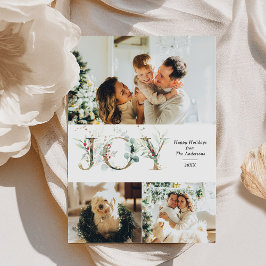 JOY Elegant 3 Foto Goud Groene Kerst Feestdagenkaart