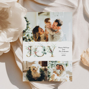 JOY Elegant 3 Foto Goud Groene Kerst Feestdagenkaart