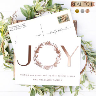 "JOY", Elegant and Simple, Foil Holiday Postcard  Folie Feestdagen Briefkaart