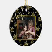 Joy! Elegant Black & Gold Round Holiday Foto Keramisch Ornament (Rechts)