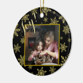 Joy! Elegant Black & Gold Round Holiday Foto Keramisch Ornament (Links)