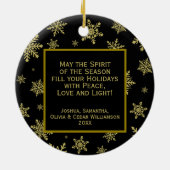 Joy! Elegant Black & Gold Round Holiday Foto Keramisch Ornament (Achterkant)