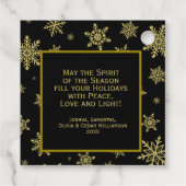 Joy! Elegant Black & Gold Snowflakes Holiday Foto Bedankjes Labels (Achterkant)