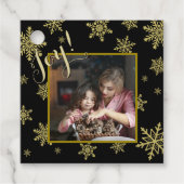 Joy! Elegant Black & Gold Snowflakes Holiday Foto Bedankjes Labels (Voorkant)
