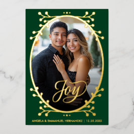  Joy | Elegant Calligraphy Photo Green Christmas Folie Feestdagenkaart