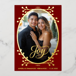  Joy | Elegant Calligraphy Photo Red Christmas Folie Feestdagenkaart