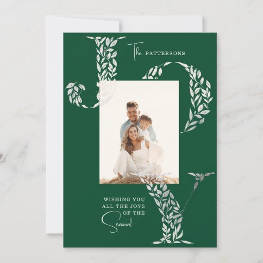 Joy Elegant Christmas Floral Typography Photo  Feestdagenkaart (Voorkant)