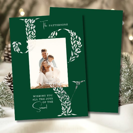Joy Elegant Christmas Floral Typography Photo  Feestdagenkaart