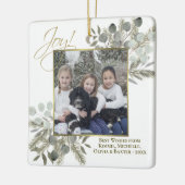 Joy! Elegant Eucalyptus & Pine Holiday Foto Keramisch Ornament (Links)
