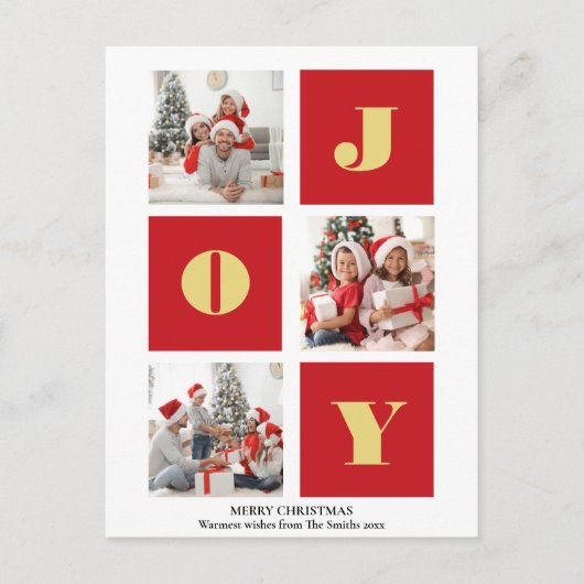 JOY Elegant Gold Snowflakes Moderne Script Photo Briefkaart (Voorkant)