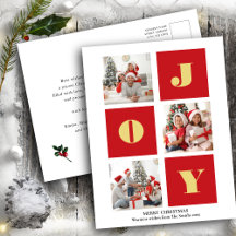 JOY Elegant Gold Snowflakes Moderne Script Photo