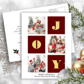 JOY Elegant Gold Snowflakes Moderne Script Photo Briefkaart