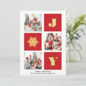 JOY Elegant Gold Snowflakes Moderne Script Photo Feestdagenkaart (Staand voorkant)