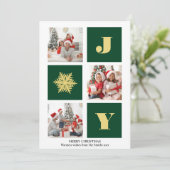 JOY Elegant Gold Snowflakes Moderne Script Photo Feestdagenkaart (Staand voorkant)