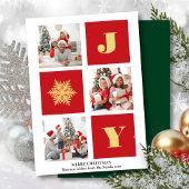 JOY Elegant Gold Snowflakes Moderne Script Photo Feestdagenkaart