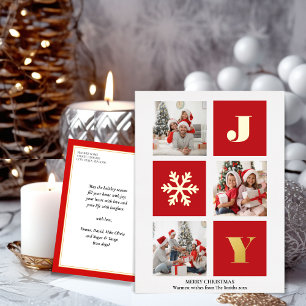JOY Elegant Gold Snowflakes Moderne Script Photo Folie Feestdagen Briefkaart
