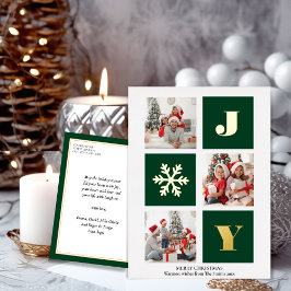 JOY Elegant Gold Snowflakes Moderne Script Photo Folie Feestdagen Briefkaart
