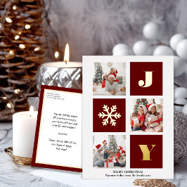 JOY Elegant Gold Snowflakes Moderne Script Photo Folie Feestdagen Briefkaart