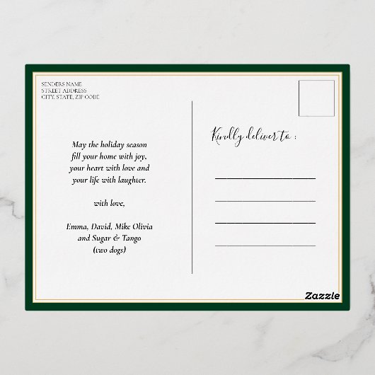 JOY Elegant Gold Snowflakes Moderne Script Photo Folie Feestdagen Briefkaart (Achterkant)