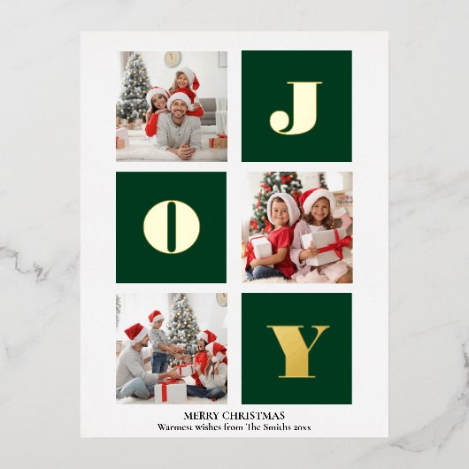 JOY Elegant Gold Snowflakes Moderne Script Photo Folie Feestdagen Briefkaart (Voorkant)