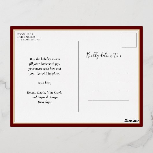 JOY Elegant Gold Snowflakes Moderne Script Photo Folie Feestdagen Briefkaart (Achterkant)